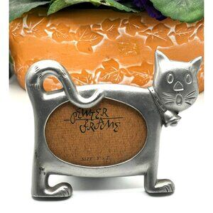Cat-Shaped Pewter Picture Frame 3" X 2"
